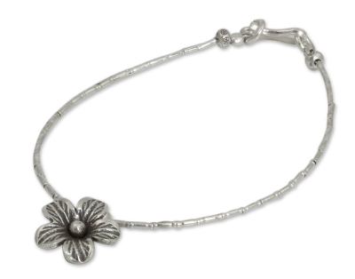 Silver flower bracelet, 'Karen Bloom' - Silver flower bracelet
