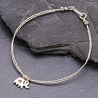 Silver charm bracelet, 'Karen Elephant' - Fair Trade Charm Bracelet by the Karen People