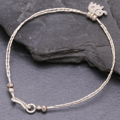 Silver charm bracelet, 'Karen Elephant' - Hand Crafted Fine Silver Charm Bracelet