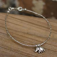 Silver charm bracelet, 'Moonlit Elephant' - Fair Trade Fine Silver Charm Bracelet