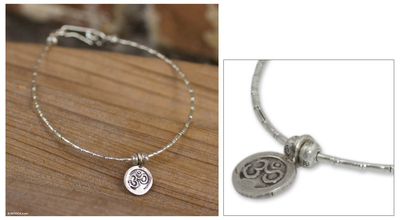 Silver charm bracelet, 'Karen Om' - Hill Tribe Fine Silver Charm Bracelet