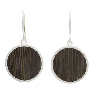 Wood and sterling silver dangle earrings, 'Forest Moon' - Wood and sterling silver dangle earrings
