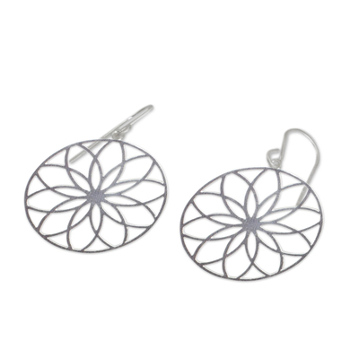 Silver flower earrings, 'Lotus Circles' - Silver flower earrings