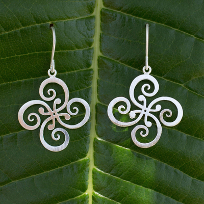 Sterling silver dangle earrings, 'Thai Pinwheel' - Fair Trade Floral Sterling Silver Dangle Earrings