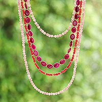 Beaded necklace, 'Summer Roses' - Beaded necklace