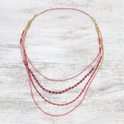 Beaded necklace, 'Summer Roses' - Beaded necklace