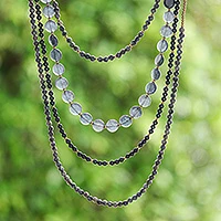 Labradorite and quartz beaded necklace, 'Midnight Serenade' - Labradorite Beaded Necklace from Thailand