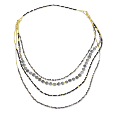 Labradorite and quartz beaded necklace, 'Midnight Serenade' - Labradorite Beaded Necklace from Thailand