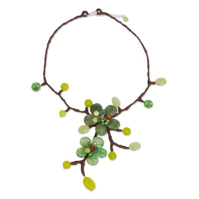Carnelian and quartz flower necklace