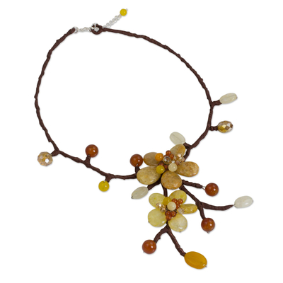 Carnelian flower necklace, 'Yellow Orange Spray' - Carnelian flower necklace