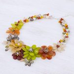 Cultured pearl and carnelian beaded necklace, 'Joyous Camellia' - Cultured pearl and carnelian beaded necklace