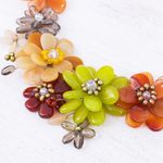 Cultured pearl and carnelian beaded necklace, 'Joyous Camellia' - Cultured pearl and carnelian beaded necklace