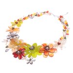 Cultured pearl and carnelian beaded necklace, 'Joyous Camellia' - Cultured pearl and carnelian beaded necklace