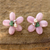 Cultured pearl and quartz flower earrings, 'Pink Thai Daisy' - Pink and Green Flower Earrings with Pearl (image 2) thumbail