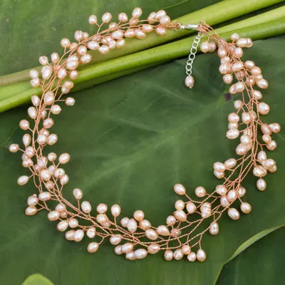 Cultured pearl beaded necklace, 'Sweet Peach' - Cultured pearl beaded necklace