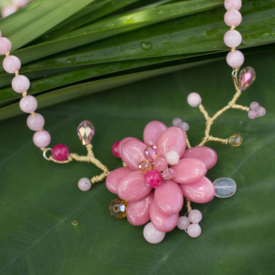 Beaded flower necklace, 'Rose in Bloom' - Beaded flower necklace