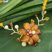 Carnelian flower necklace, 'Dahlia in Bloom' - Carnelian flower necklace