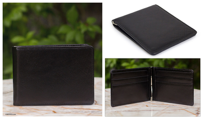 Mens leather wallet, Executive Black