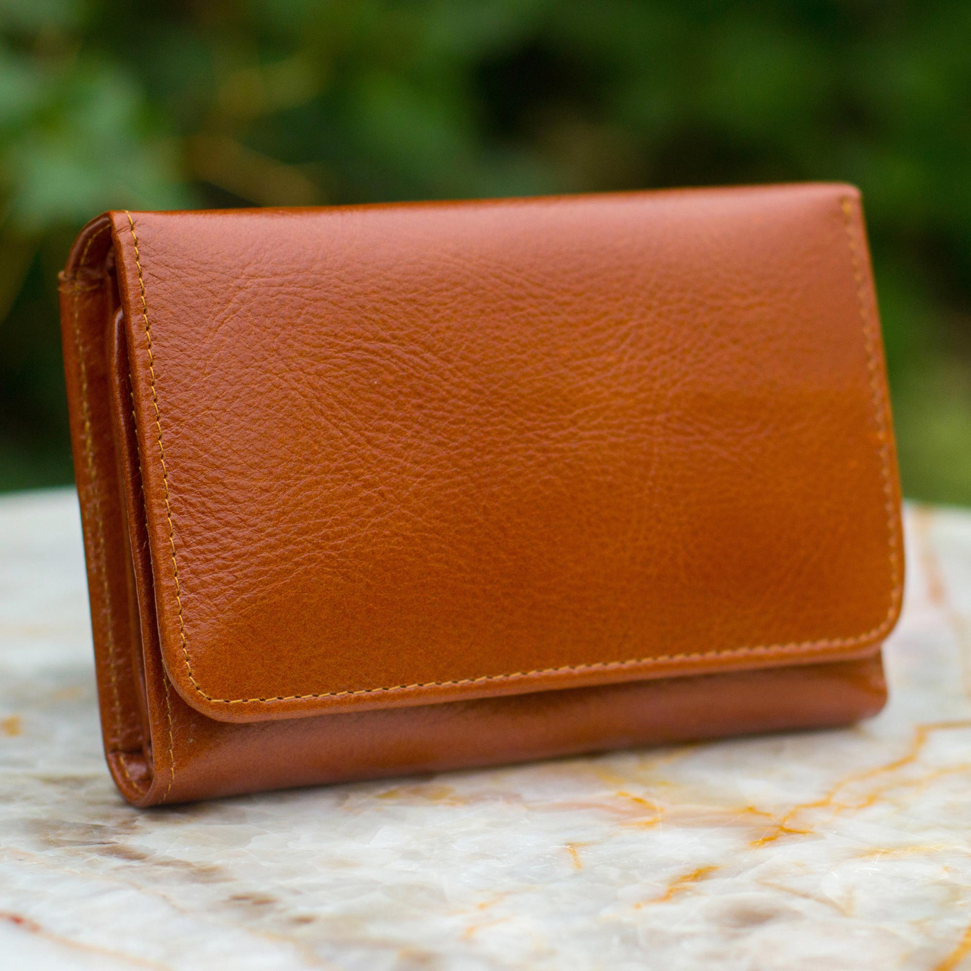 Leather trifold wallet - Infinite Brown | NOVICA