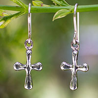 Sterling silver dangle earrings, 'Faithful Cross'