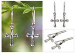 Sterling silver dangle earrings, 'Faithful Cross' - Sterling Silver Religious Dangle Earrings