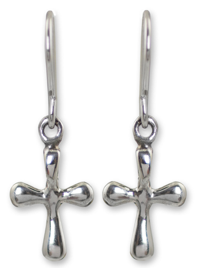 Sterling silver dangle earrings, 'Faithful Cross' - Sterling Silver Religious Dangle Earrings