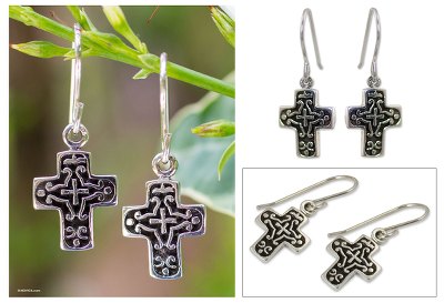 Sterling silver dangle earrings, 'Eternal Cross' - Sterling Silver Dangle Earrings