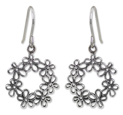 Sterling silver flower earrings, 'Floral Tiara' - Sterling Silver Flower Earrings
