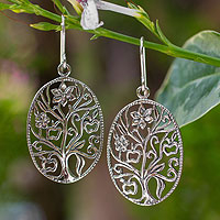 Sterling silver dangle earrings, 'Flowering Tree' - Sterling silver dangle earrings