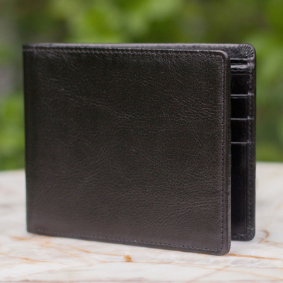 Mens leather wallet, Credit to Black