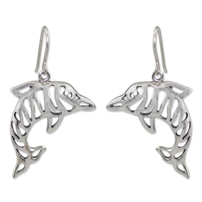 Sterling silver dangle earrings, 'Tiger Dolphin' - Sterling silver dangle earrings