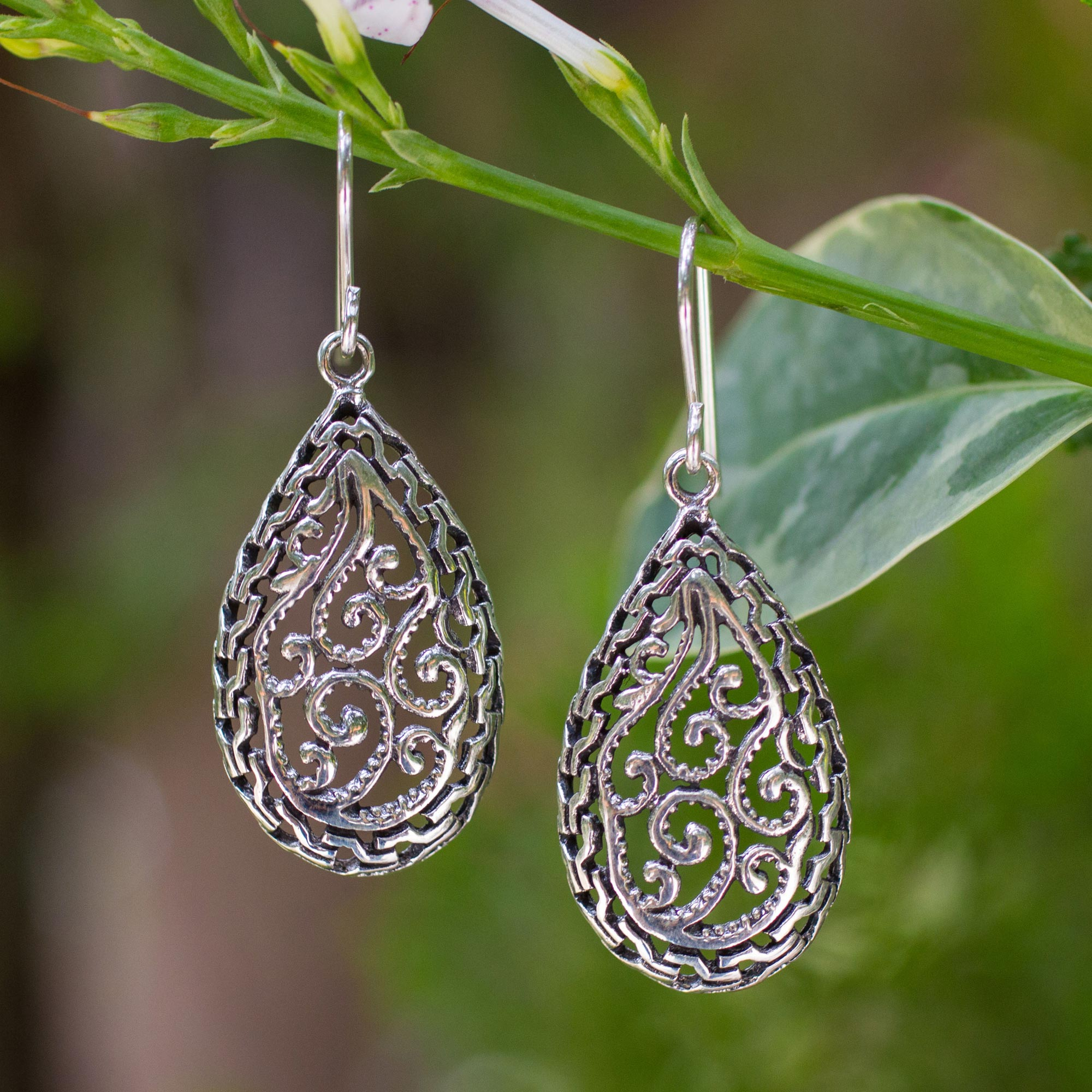 Sterling silver dangle earrings - Forest Dewdrop | NOVICA