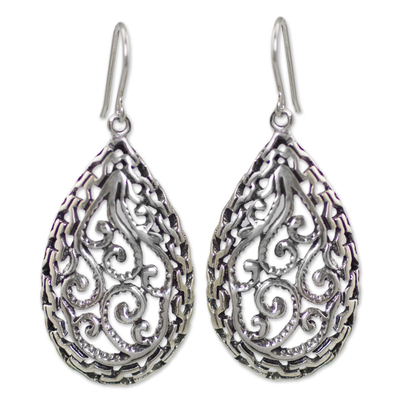 Sterling silver dangle earrings, 'Forest Dewdrop' - Sterling silver dangle earrings