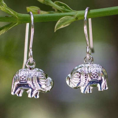 Sterling silver dangle earrings, 'Elegant Elephant' - Sterling silver dangle earrings