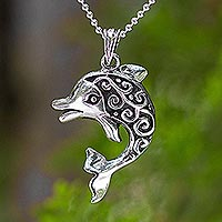 Sterling silver pendant necklace, 'Pretty Dolphin'