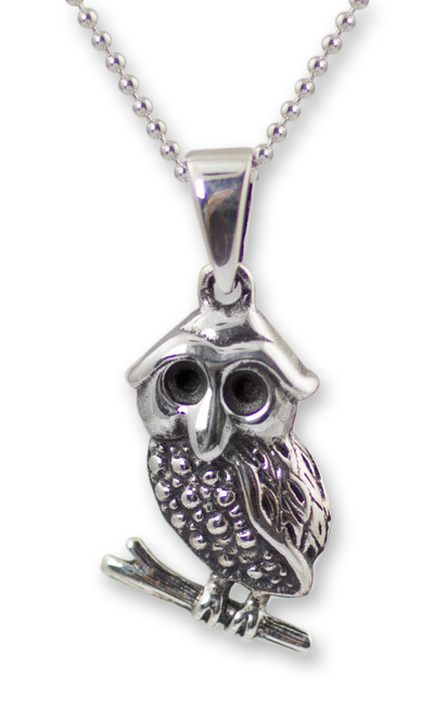 Sterling silver pendant necklace, 'Little Thai Owl' - Sterling Silver Pendant Necklace