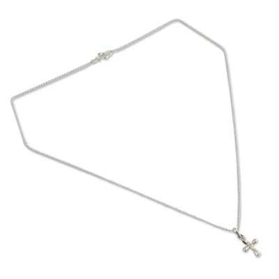 Sterling silver pendant necklace, 'Modern Cross' - Sterling Silver Pendant Necklace