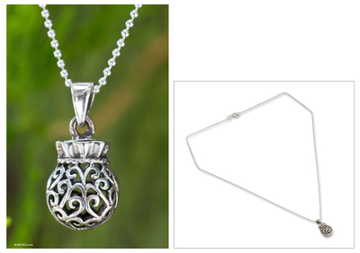 Sterling silver pendant necklace, 'Nature's Treasure' - Sterling silver pendant necklace