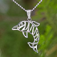 Sterling silver pendant necklace, 'Tiger Dolphin' - Sterling silver pendant necklace
