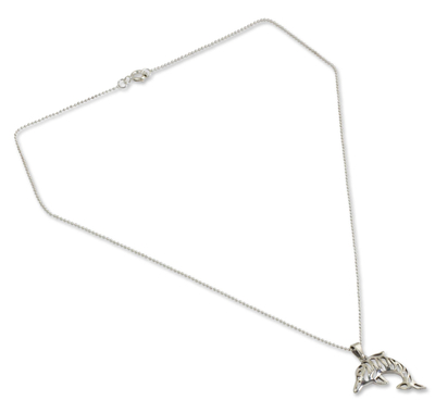 Sterling silver pendant necklace, 'Tiger Dolphin' - Sterling silver pendant necklace