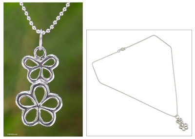 Sterling silver flower necklace, 'Loving You' - Sterling silver flower necklace