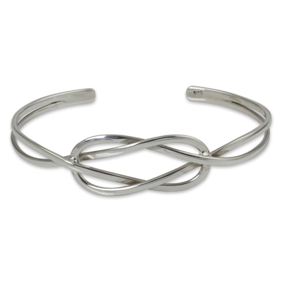 Sterling silver cuff bracelet, 'Love You Knot' - Modern Sterling Silver Cuff Bracelet
