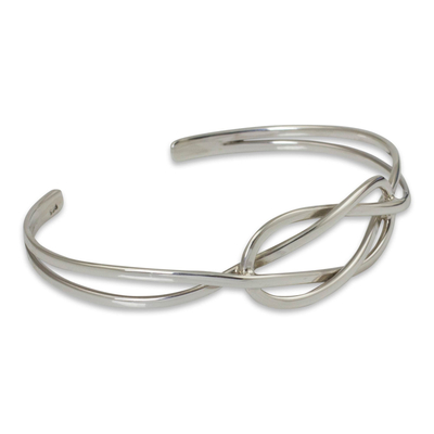 Sterling silver cuff bracelet, 'Lover's Knot' - Modern Sterling Silver Cuff Bracelet