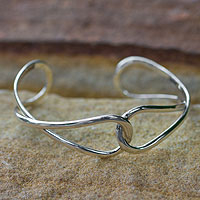 Sterling silver cuff bracelet, 'Lives Entwined' - Silver Double Infinity Cuff Bracelet