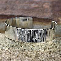 Sterling silver cuff bracelet, 'Rain Lines' - Sterling silver cuff bracelet