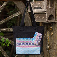 Cotton tote handbag and change purse, Mint Garden