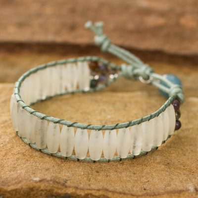 Quartz wristband bracelet, 'Crystalline Earth' - Handcrafted White Quartz Wristband Bracelet
