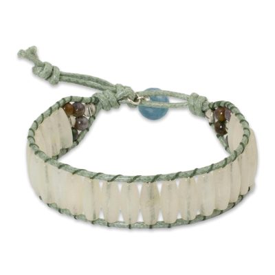 Quartz wristband bracelet, 'Crystalline Earth' - Handcrafted White Quartz Wristband Bracelet