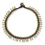 Brass beaded anklet, 'Sweet Charm' - Handmade Hill Tribe Brass Beaded Anklet