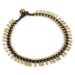 Brass beaded anklet, 'Sweet Charm' - Handmade Hill Tribe Brass Beaded Anklet